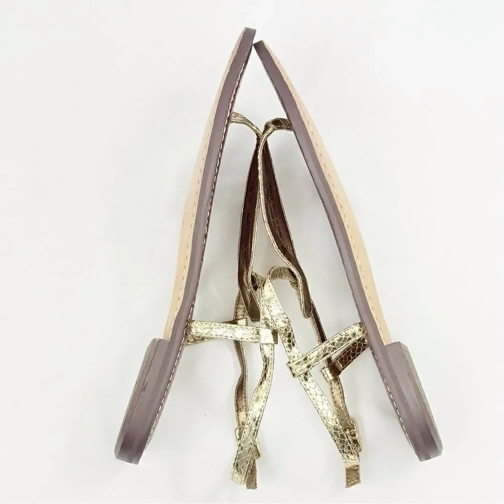 Sam Edelman GIGI Gold Metallic Reptile Embossed Leather T Strap Thong Sandals